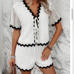 Two piece White & Black Contrast Set